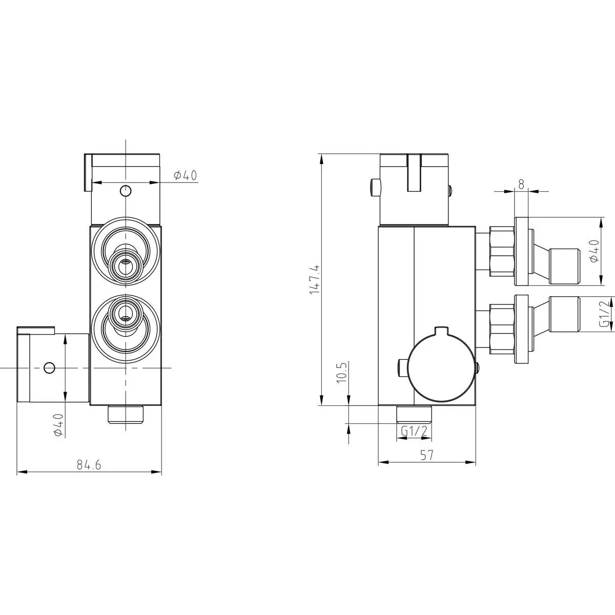 Thermostatic Vertical Valve for Douche Black