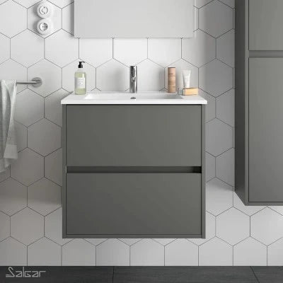 Grey 600 Noja Wall Hung 2 Drawer Unit & Basin