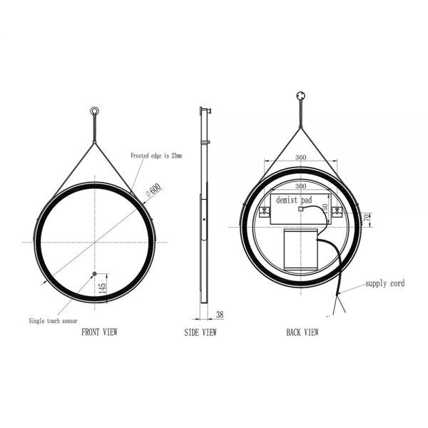 Belini Round LED Hanging Mirror