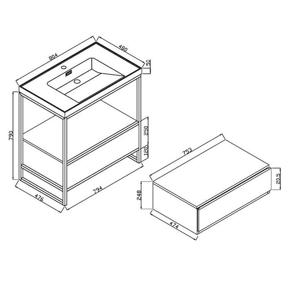 BOHO 800mm Vanity Unit, Basin and Frame