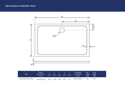 Shires Rectangular Shower Tray 1200 X 800