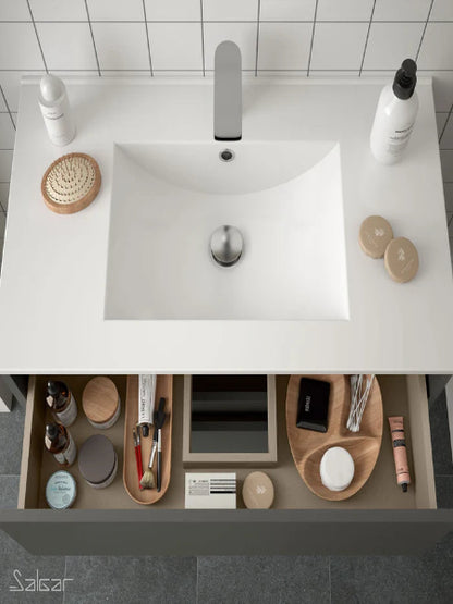 Grey 600 Noja Wall Hung 2 Drawer Unit & Basin